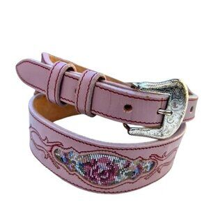 Leegin Silver Creek Pink Tapestry Floral Leather Belt Size 30 Western